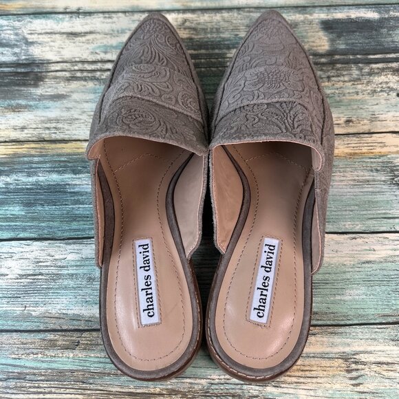 Charles David Porter Mule Womens 7.5M Embossed Gray Leather Pointed Toe Shoes - Picture 4 of 10